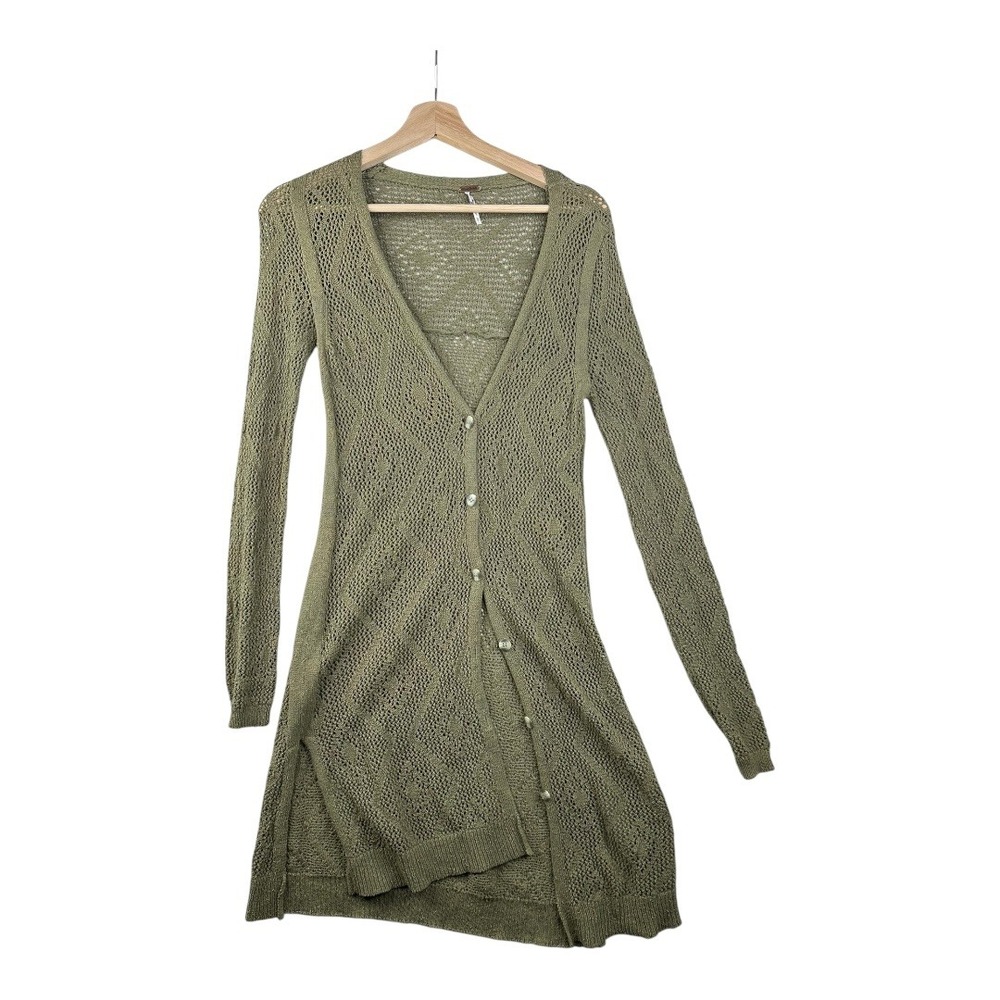 Free People Olive Green Long Cardigan